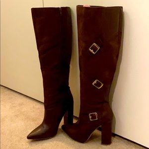 Tall boots, heel, suede, brown